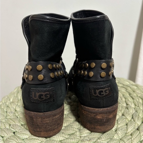 UGG Darling Black Suede Bronze Stud Harness Slip On Ankle Boots - Picture 5 of 10